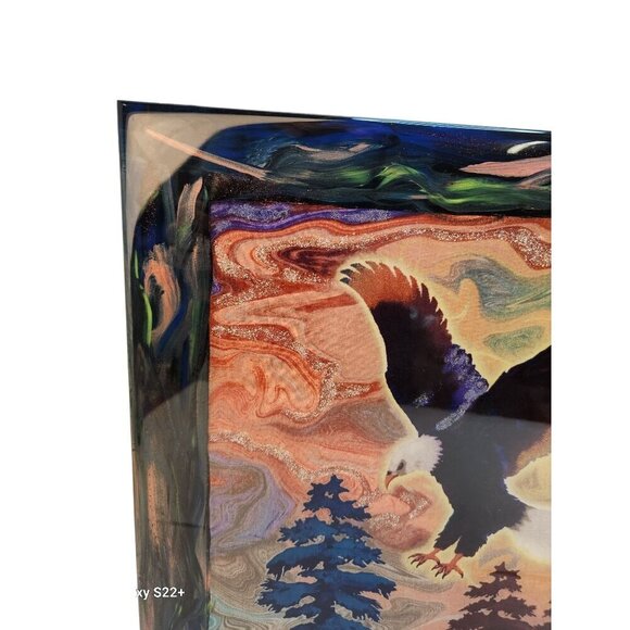 Eagle Wall Art or Large trivet tile With Abstract Background Handmade Resin top - Picture 6 of 13